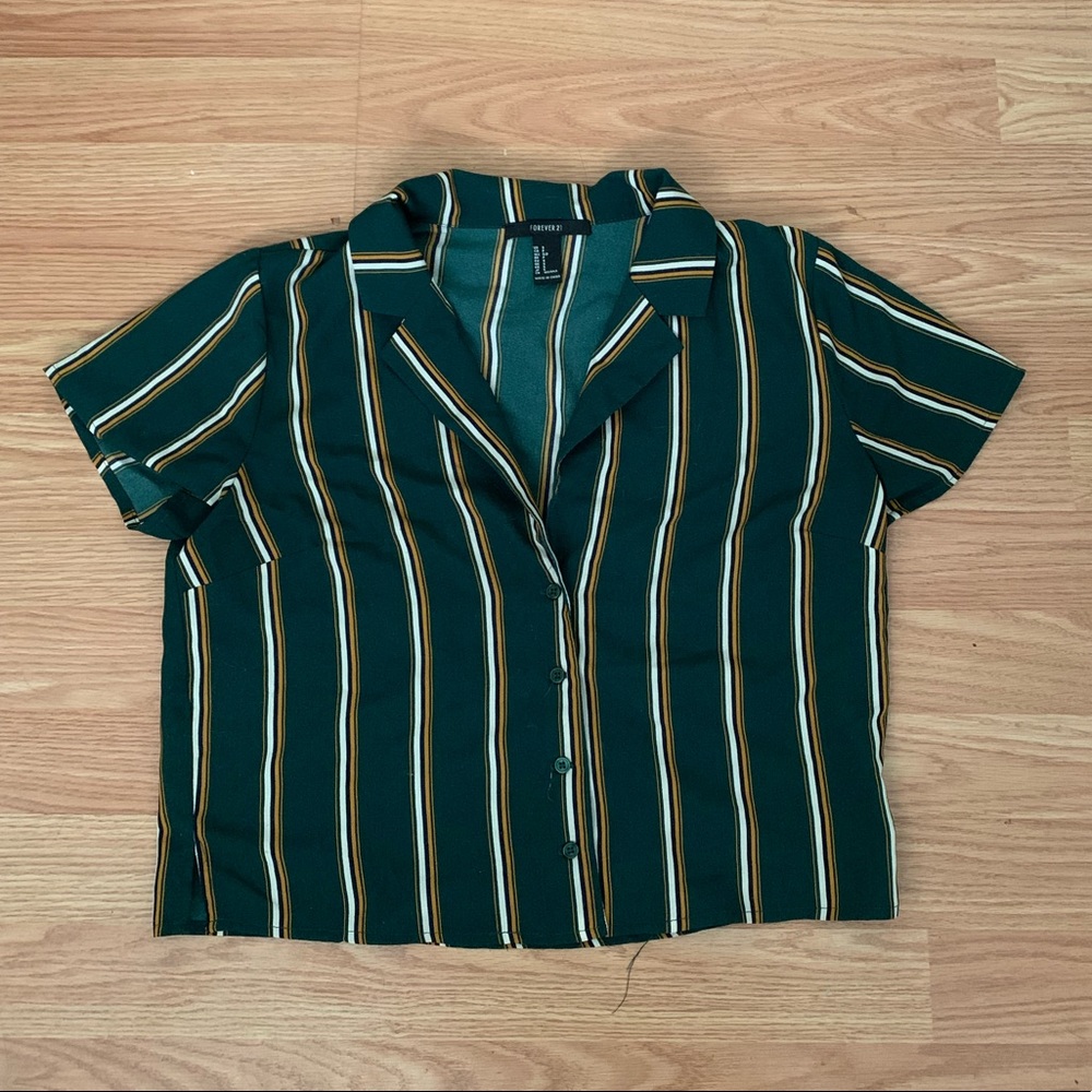 Forever 21 green striped collard shirt